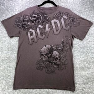 AC/DC Band T-Shirt Skull Graphic Liquid Blue Tee Mens Medium Rock‎